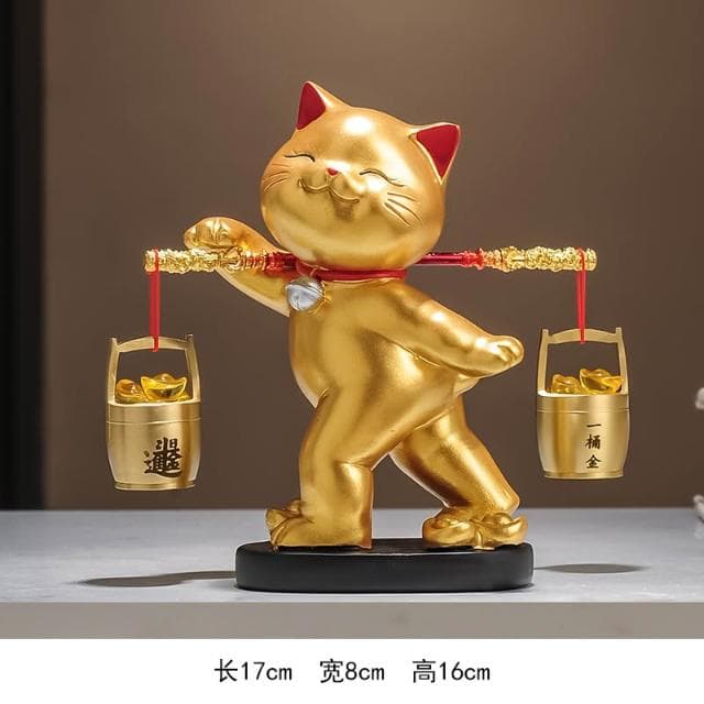 一桶金招財貓擺件喬遷開業禮物新中式客廳電視櫃公司收銀臺裝飾品