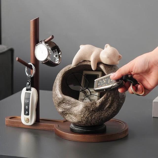 招財貓放鑰匙收納置物架擺件入戶門口玄關客廳喬遷新居禮品裝飾品