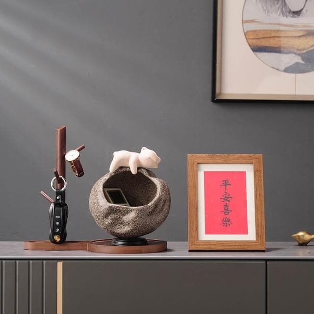 招財貓放鑰匙收納置物架擺件入戶門口玄關客廳喬遷新居禮品裝飾品