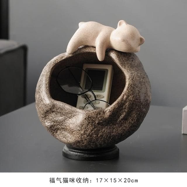 招財貓放鑰匙收納置物架擺件入戶門口玄關客廳喬遷新居禮品裝飾品
