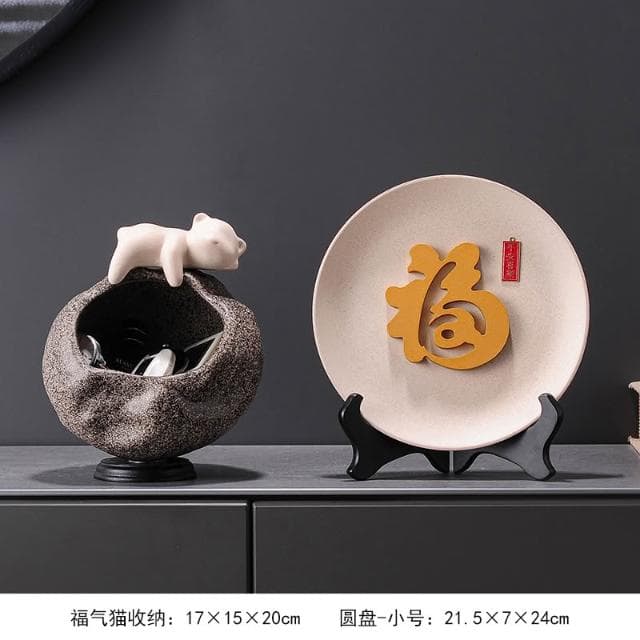 招財貓放鑰匙收納置物架擺件入戶門口玄關客廳喬遷新居禮品裝飾品