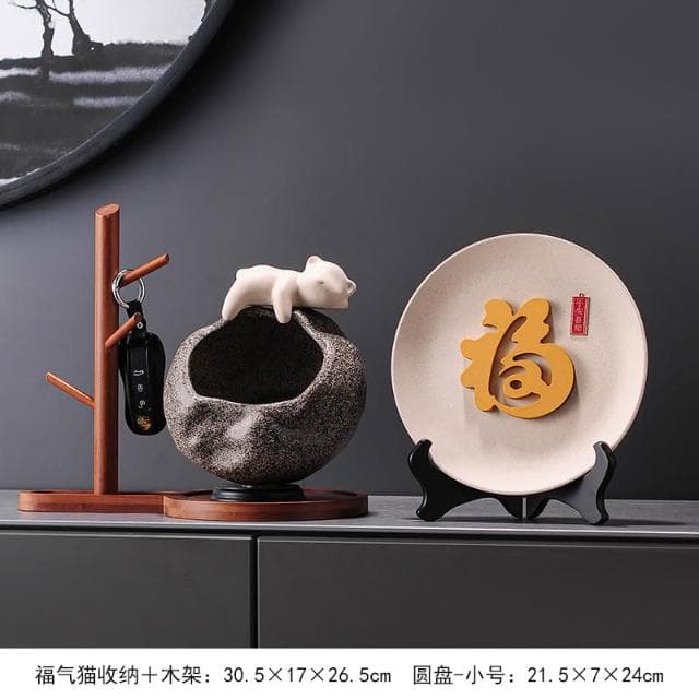 招財貓放鑰匙收納置物架擺件入戶門口玄關客廳喬遷新居禮品裝飾品