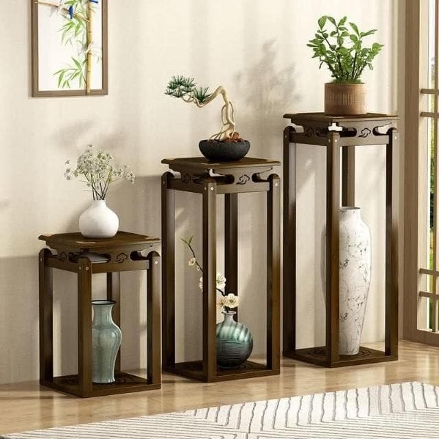 新品特惠 花架陽臺簡約裝飾花盆架室內落地實木花臺吊蘭架新中式家用植物架 聚寶盆架 盆栽架 展示邊桌 多肉花架