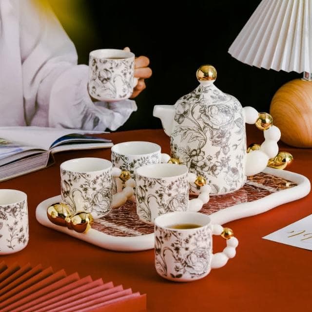 四季風家居 輕奢風陶瓷水杯家用套裝茶杯茶具茶壺客廳新婚喬遷生日禮物