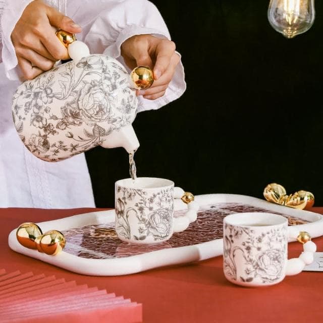 四季風家居 輕奢風陶瓷水杯家用套裝茶杯茶具茶壺客廳新婚喬遷生日禮物