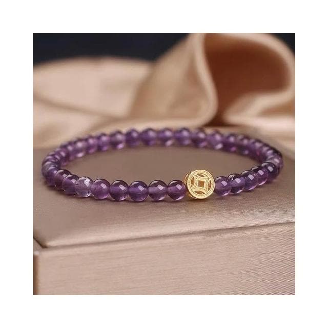 【開運堂】🔥現貨🔥 民族風天然紫水晶手鍊女手串國潮福字錢幣串珠手環節日禮物手飾品
