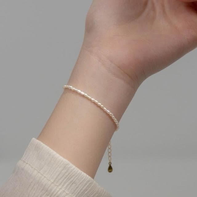 Sweet Air 通體純銀 S925純銀 珍貴 天然珍珠純銀手鍊 Y2354 好運招財 米粒珍珠純銀手鍊