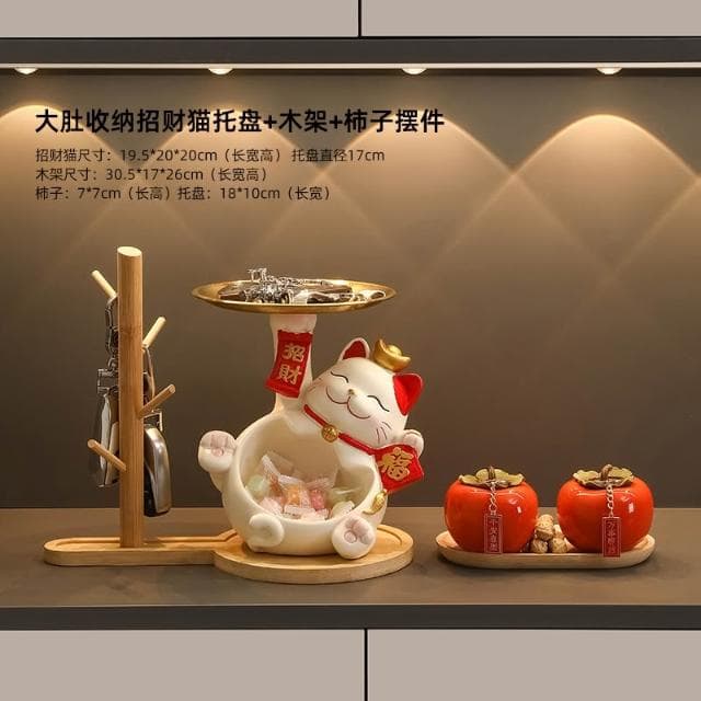 桃甜也居家生活 招財貓鑰匙收納玄關裝飾品擺設家居入戶門口鞋櫃客廳喬遷新居禮品