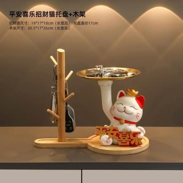 桃甜也居家生活 招財貓鑰匙收納玄關裝飾品擺設家居入戶門口鞋櫃客廳喬遷新居禮品