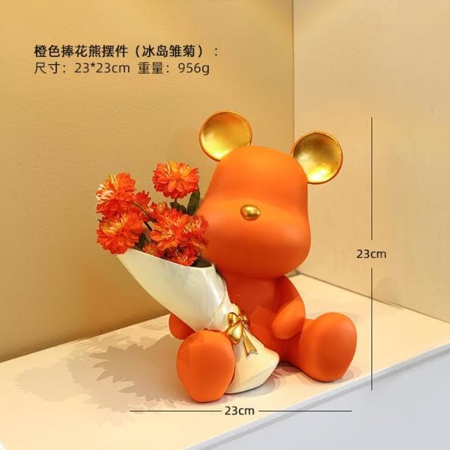 桃甜也居家生活 北歐創意捧花暴力熊玄關客廳擺飾家居電視櫃桌面裝飾喬遷新居禮品