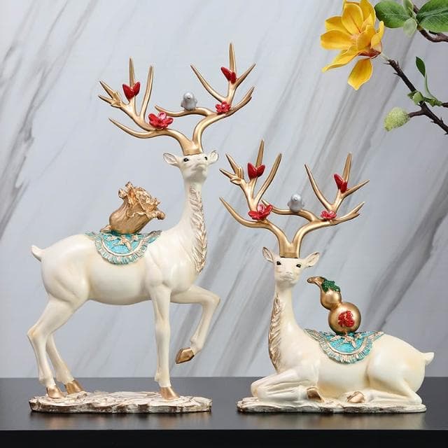 桃甜也居家生活 招財福鹿擺飾客廳電視櫃酒櫃玄關喬遷新居結婚禮物軟裝家居飾品