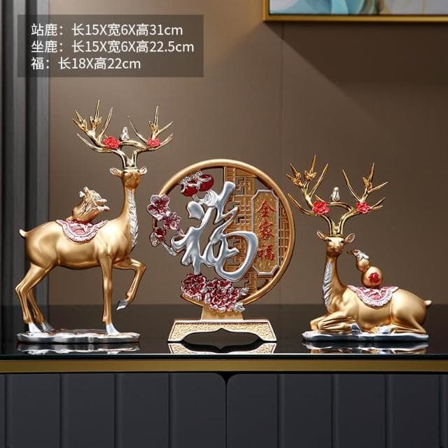 桃甜也居家生活 招財福鹿擺飾客廳電視櫃酒櫃玄關喬遷新居結婚禮物軟裝家居飾品