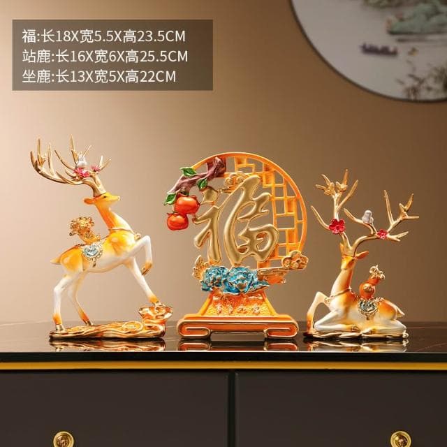 桃甜也居家生活 招財福鹿擺飾客廳電視櫃酒櫃玄關喬遷新居結婚禮物軟裝家居飾品
