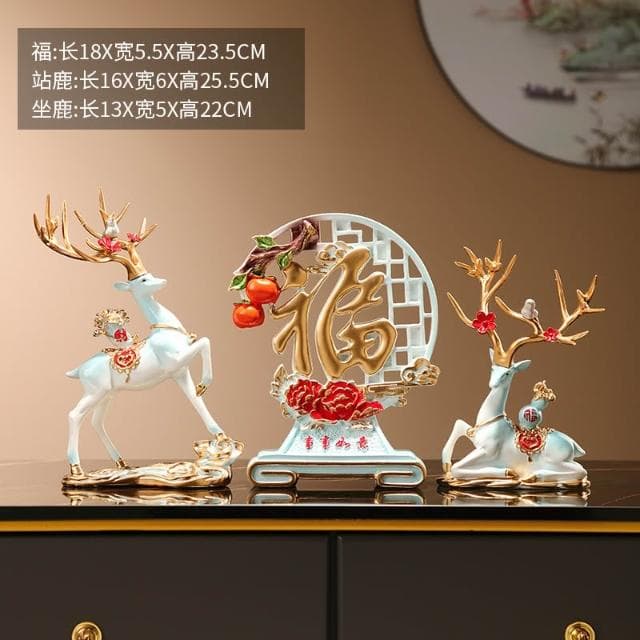 桃甜也居家生活 招財福鹿擺飾客廳電視櫃酒櫃玄關喬遷新居結婚禮物軟裝家居飾品