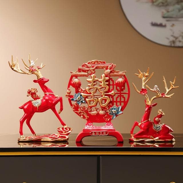 桃甜也居家生活 招財福鹿擺飾客廳電視櫃酒櫃玄關喬遷新居結婚禮物軟裝家居飾品
