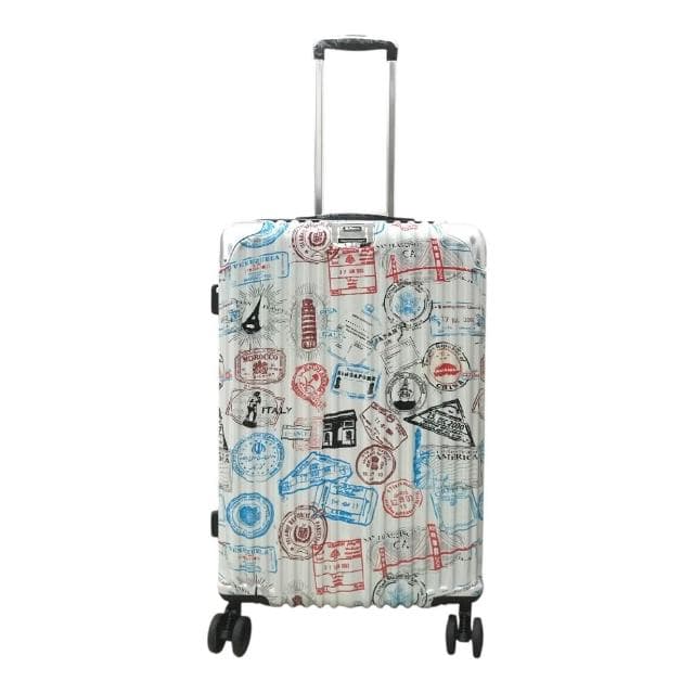 【YC Eason】特色郵戳 超美鏡面行李箱 避震靜音輪 可加大 杯架 鏡面行李箱 旅行箱 登機箱20吋/24吋/28吋