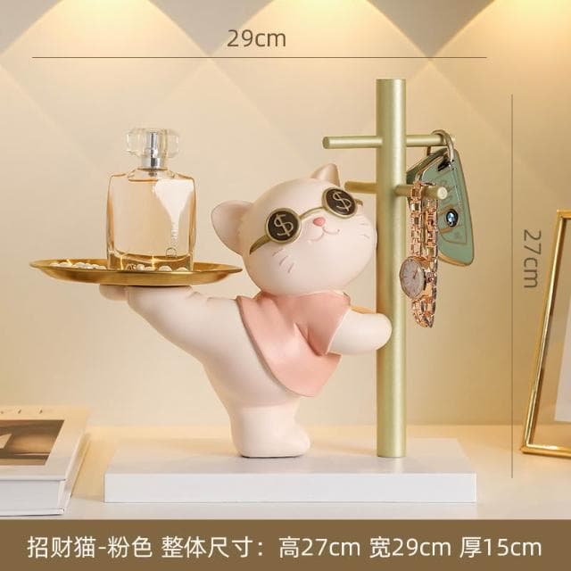 免運 招財貓玄關鑰匙收納擺件 入戶家居客廳託盤 裝飾品 搬家喬遷新居禮物