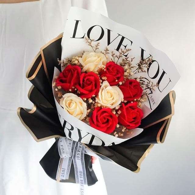 玫瑰花束 小香風碎冰藍 香皂花 滿天星花束送禮袋 聖誕節 送女朋友閨蜜老婆老師仿真香皂花禮物生日禮物表白求婚