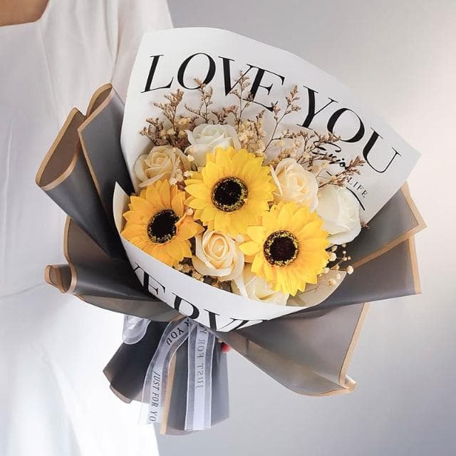 玫瑰花束 小香風碎冰藍 香皂花 滿天星花束送禮袋 聖誕節 送女朋友閨蜜老婆老師仿真香皂花禮物生日禮物表白求婚