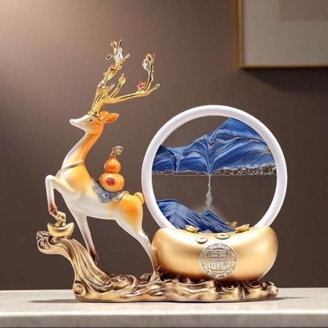 水晶樹流沙畫 黃水晶 發財樹 元寶鹿 招財擺飾 入厝禮物 客廳擺飾 喬遷禮品 玄關擺件 居傢裝飾 交換禮物