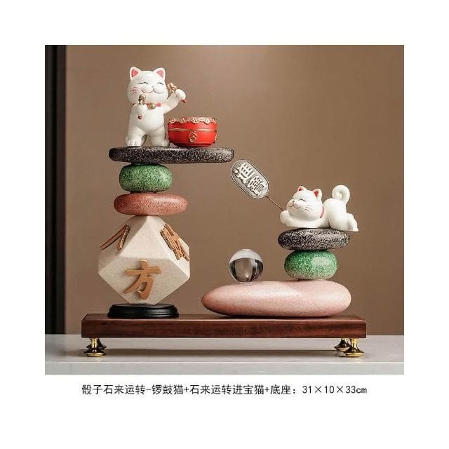 八方來財 時來運轉 招財貓擺件 辦公室酒櫃裝飾品八 喬遷店鋪開業禮品 時來運轉 療癒小物 辦公室風水陶瓷擺件