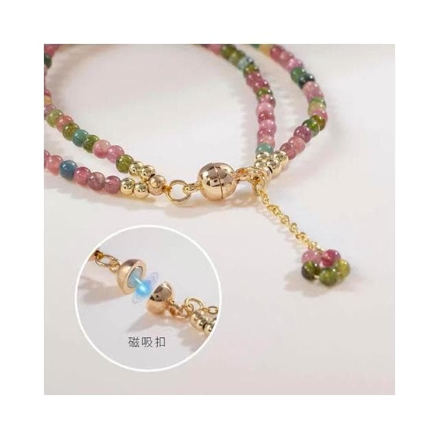 【開運堂】🔥現貨🔥新品3mm彩虹天然碧璽兩圈磁吸細款手鍊女士可調式手串