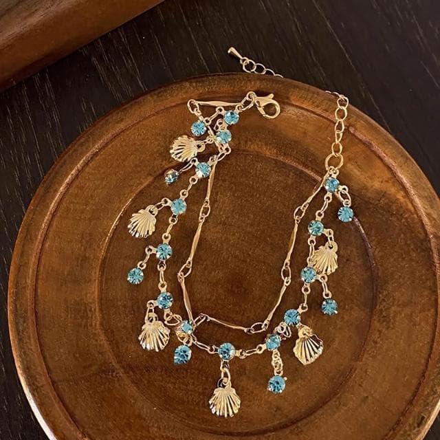 🎗飾間首飾鋪 藍鋯貝殼手鍊輕奢小眾精緻度假風疊戴手飾女高級感配件