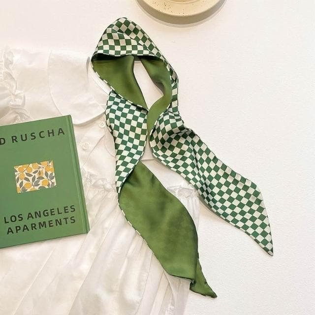 梵花 綠色繫新款顯白多功能春夏長條小絲巾女髮帶裝飾領巾小圍巾綁包包