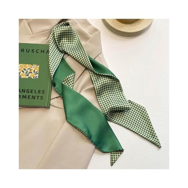 梵花 綠色繫新款顯白多功能春夏長條小絲巾女髮帶裝飾領巾小圍巾綁包包