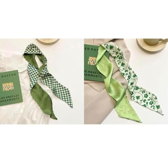 梵花 綠色繫新款顯白多功能春夏長條小絲巾女髮帶裝飾領巾小圍巾綁包包