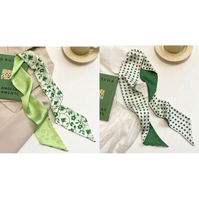 梵花 綠色繫新款顯白多功能春夏長條小絲巾女髮帶裝飾領巾小圍巾綁包包