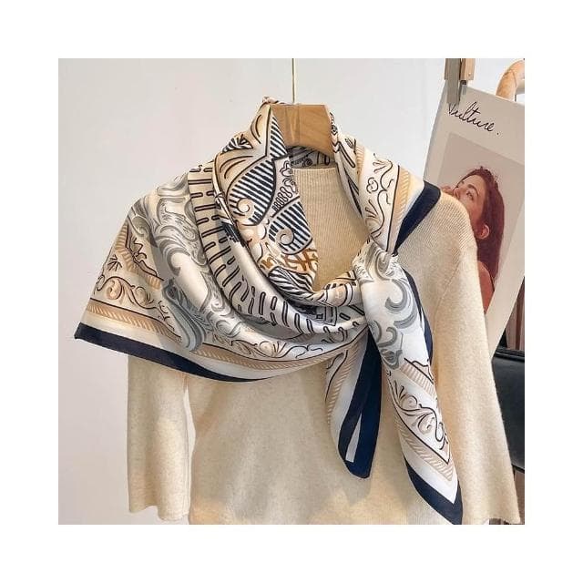 梵花 氣質藏青米色紅色順滑絲巾大方巾90cm百搭方巾披肩春秋新款圍巾