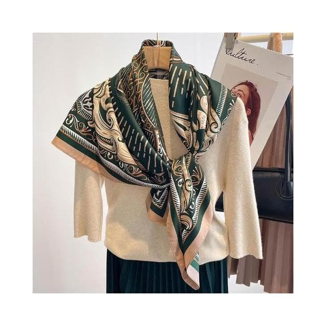 梵花 氣質藏青米色紅色順滑絲巾大方巾90cm百搭方巾披肩春秋新款圍巾