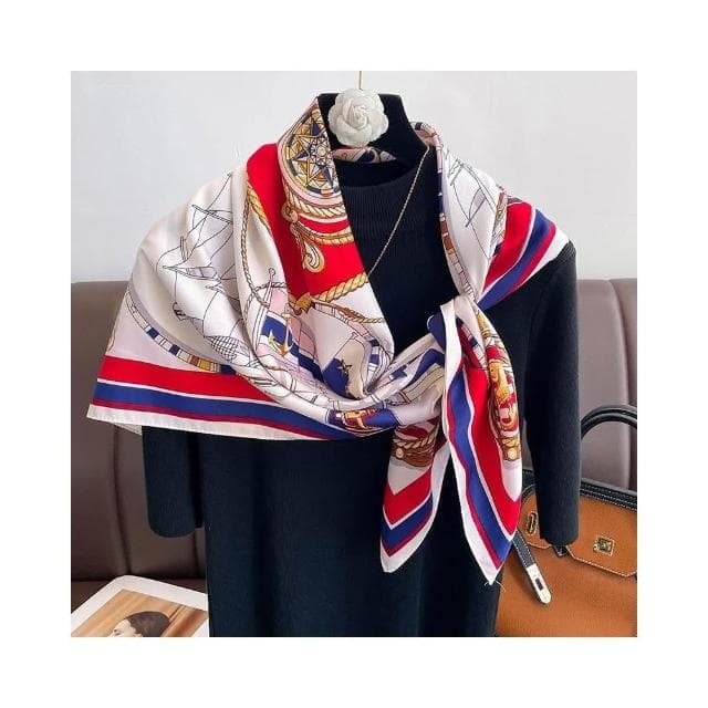 梵花 氣質藏青米色紅色順滑絲巾大方巾90cm百搭方巾披肩春秋新款圍巾