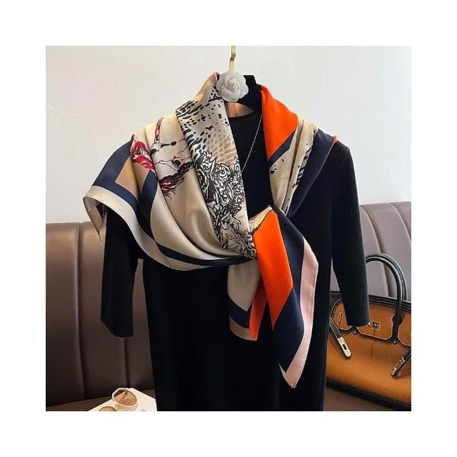 梵花 氣質藏青米色紅色順滑絲巾大方巾90cm百搭方巾披肩春秋新款圍巾