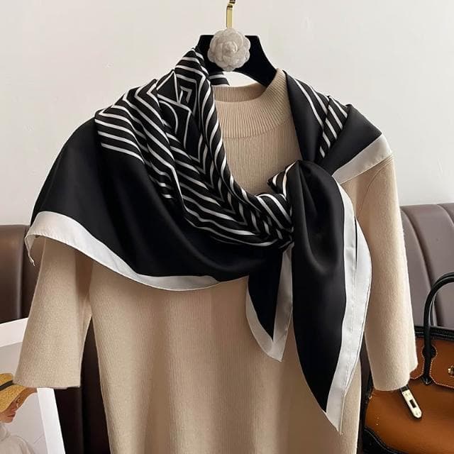 梵花 氣質藏青米色紅色順滑絲巾大方巾90cm百搭方巾披肩春秋新款圍巾