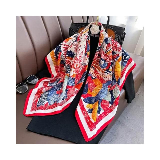 梵花 氣質藏青米色紅色順滑絲巾大方巾90cm百搭方巾披肩春秋新款圍巾