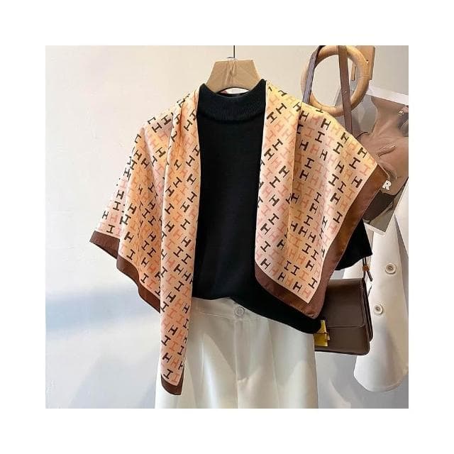 梵花 氣質藏青米色紅色順滑絲巾大方巾90cm百搭方巾披肩春秋新款圍巾