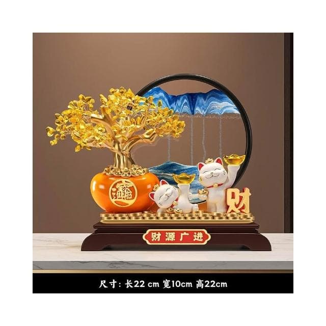 發財樹流沙畫招財貓擺件開業禮物辦公室店鋪前臺裝飾喬遷新居禮物