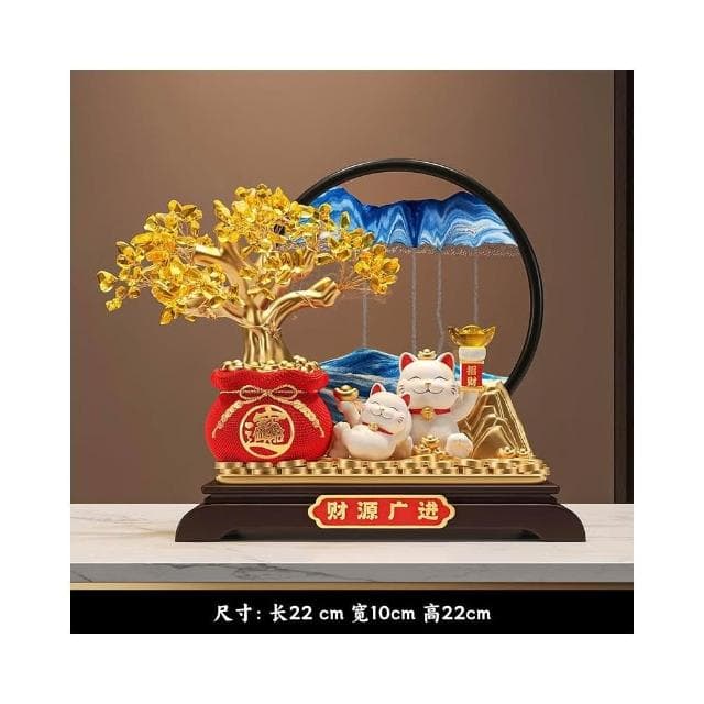 發財樹流沙畫招財貓擺件開業禮物辦公室店鋪前臺裝飾喬遷新居禮物