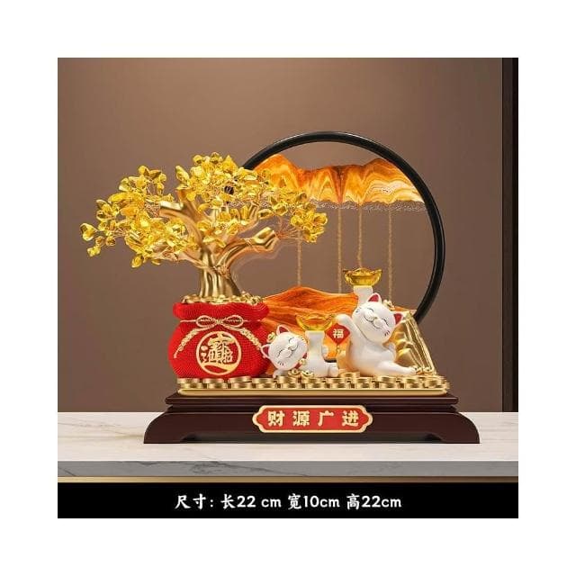 發財樹流沙畫招財貓擺件開業禮物辦公室店鋪前臺裝飾喬遷新居禮物