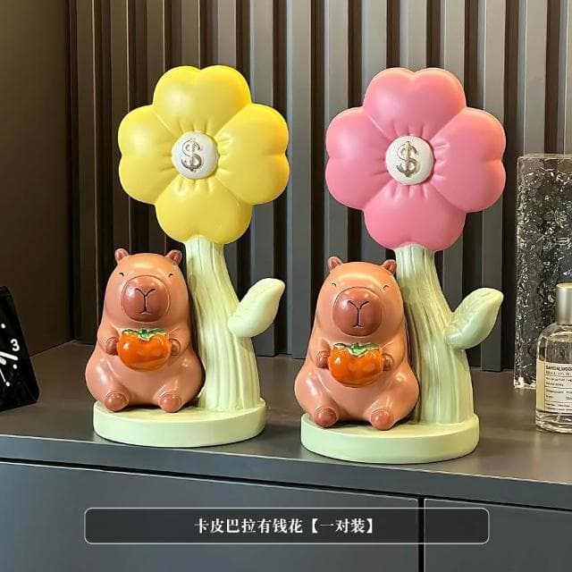 創意卡皮巴拉有錢花擺件招財辦公室喬遷開業大吉禮物高檔裝飾禮品