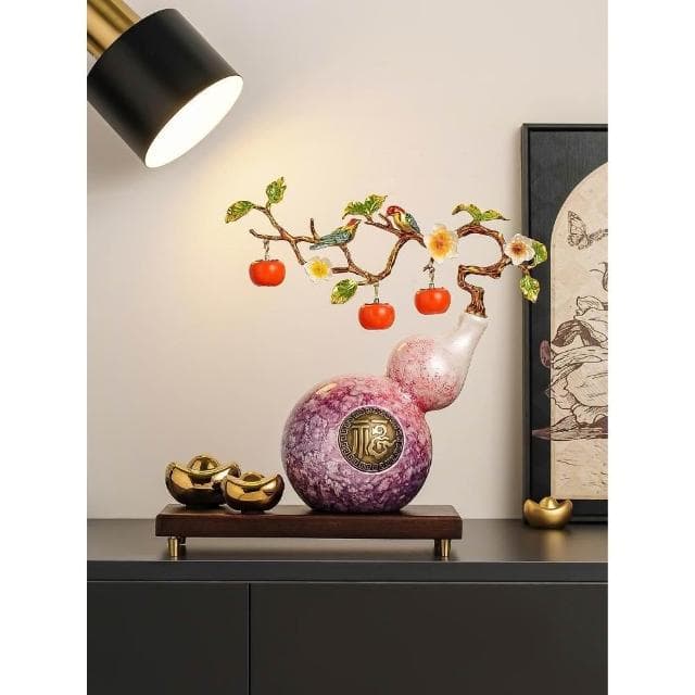 柿柿如意元寶葫蘆擺件新中式客廳玄關酒櫃裝飾辦公室喬遷新居禮品