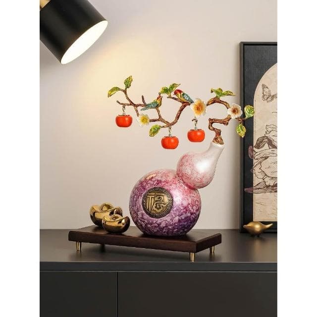 柿柿如意元寶葫蘆擺件新中式客廳玄關酒櫃裝飾辦公室喬遷新居禮品