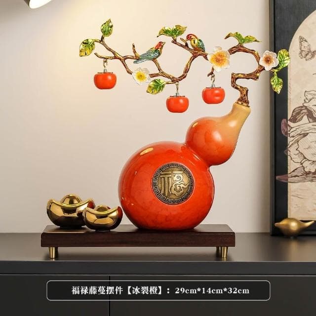 柿柿如意元寶葫蘆擺件新中式客廳玄關酒櫃裝飾辦公室喬遷新居禮品