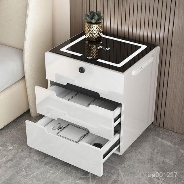 智能床頭櫃現代簡約多功能帶燈無綫充電指紋鎖藍牙音響臥室床邊櫃床頭櫃 抽屜櫃 臥室櫃 置物櫃 收納櫃 XKK8