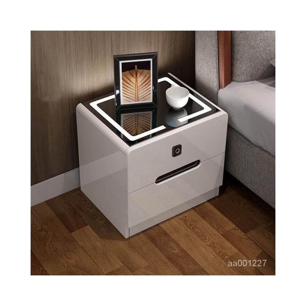 床頭櫃ins風簡約現代多功能無綫充電藍牙音響指紋鎖簡易儲物櫃床頭櫃 抽屜櫃 臥室櫃 置物櫃 收納櫃 ADWF