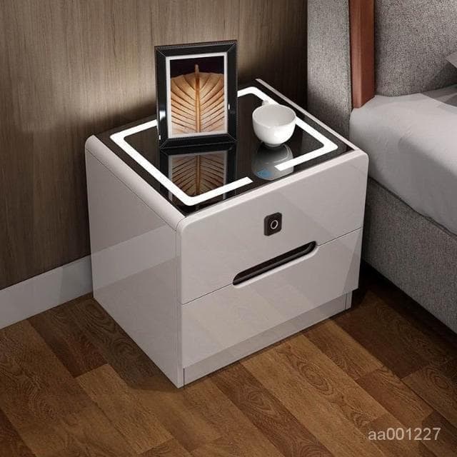 床頭櫃ins風簡約現代多功能無綫充電藍牙音響指紋鎖簡易儲物櫃床頭櫃 抽屜櫃 臥室櫃 置物櫃 收納櫃 ADWF