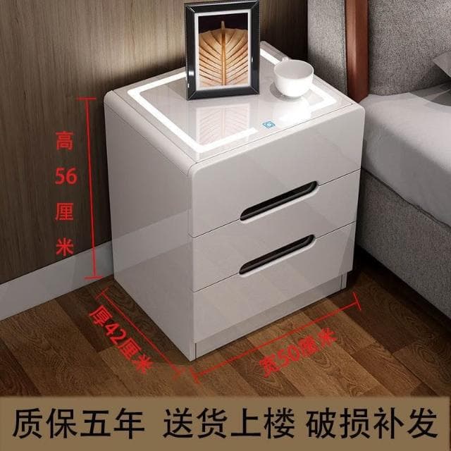 床頭櫃ins風簡約現代多功能無綫充電藍牙音響指紋鎖簡易儲物櫃床頭櫃 抽屜櫃 臥室櫃 置物櫃 收納櫃 ADWF