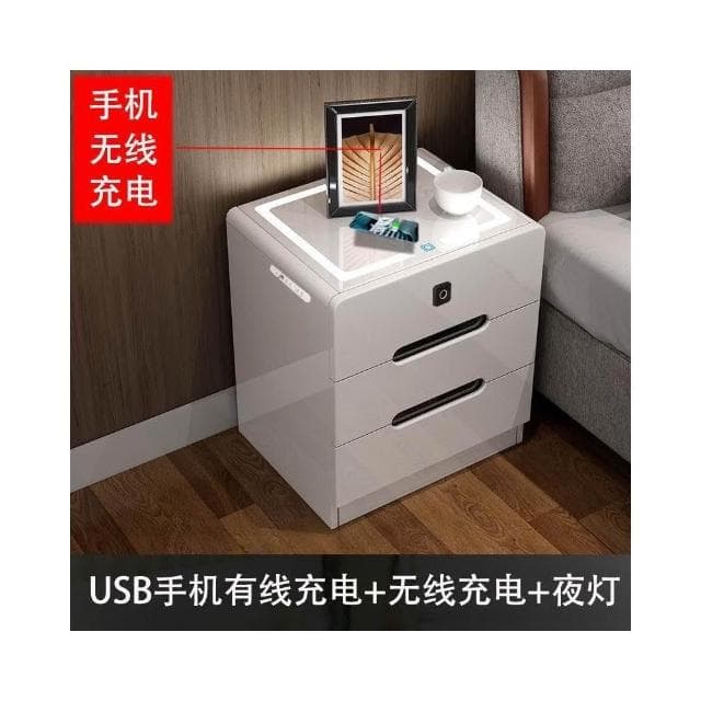 床頭櫃ins風簡約現代多功能無綫充電藍牙音響指紋鎖簡易儲物櫃床頭櫃 抽屜櫃 臥室櫃 置物櫃 收納櫃 ADWF
